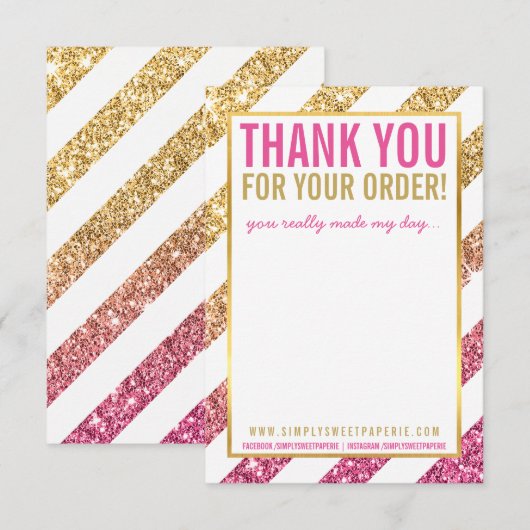BUSINESS DANK U OPMERKING streep goud roze glitter Kaart (Voorkant / Achterkant)
