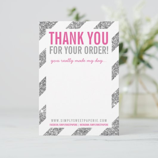 BUSINESS DANK U OPMERKING streep zilver glitter ro Bedankkaart (Staand voorkant)