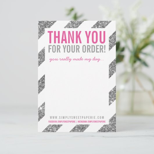 BUSINESS DANK U OPMERKING streep zilver glitter ro Kaart (Staand voorkant)