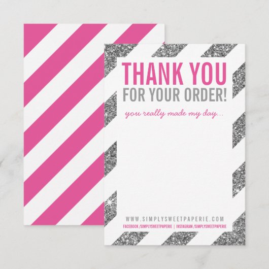 BUSINESS DANK U OPMERKING streep zilver glitter ro Kaart (Voorkant / Achterkant)