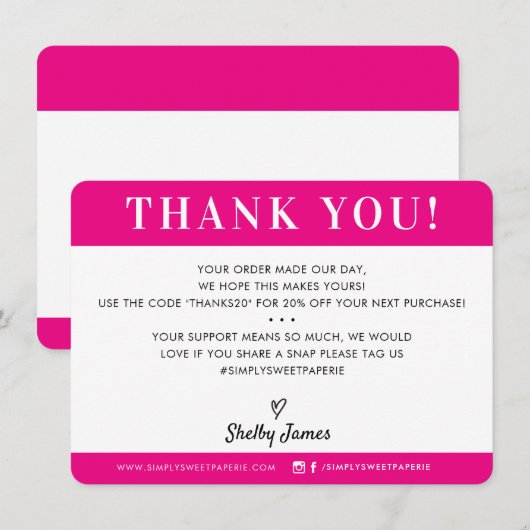 BUSINESS DANK U professionele chique fuschia roze Bedankkaart (Voorkant / Achterkant)