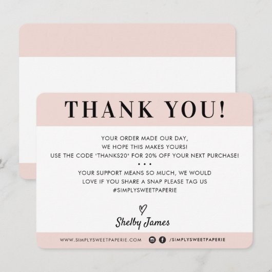 BUSINESS DANK U professionele moderne blush roze Bedankkaart (Voorkant / Achterkant)