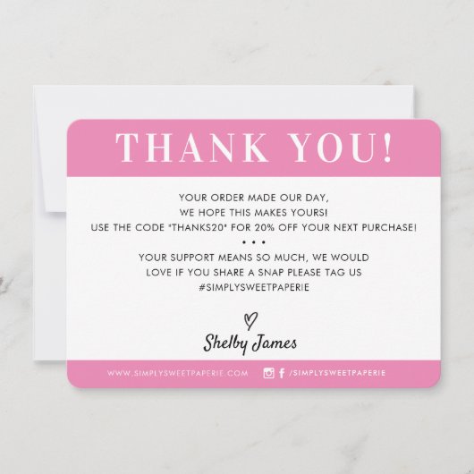 BUSINESS DANK U professionele moderne snoep roze Bedankkaart (Voorkant)