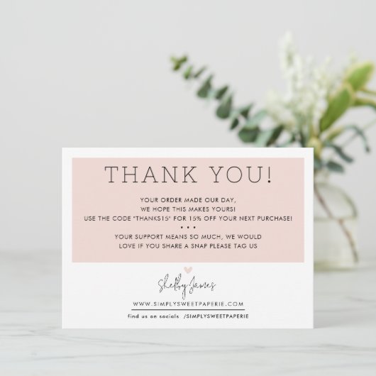 BUSINESS DANK U schattig eenvoudig modern blush zw Bedankkaart (Staand voorkant)