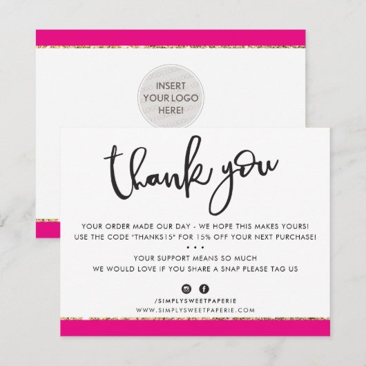 BUSINESS DANK U schattige elegante roze gouden gli Bedankkaart (Voorkant / Achterkant)