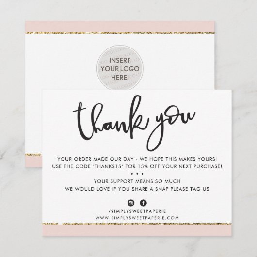 BUSINESS DANK U schattige elegante roze gouden gli Bedankkaart (Voorkant / Achterkant)