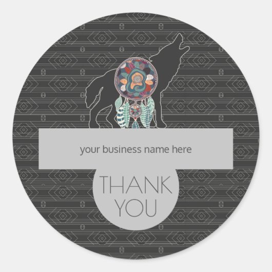 Business Dank u Tribal Wolf Charcoal Grijs Ronde Sticker (Voorkant)