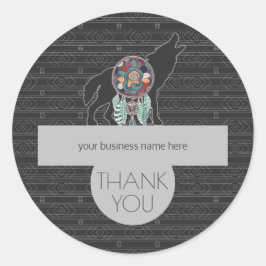 Business Dank u Tribal Wolf Charcoal Grijs Ronde Sticker
