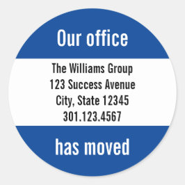 Business Dark Blue en White Moving Announge Ronde Sticker