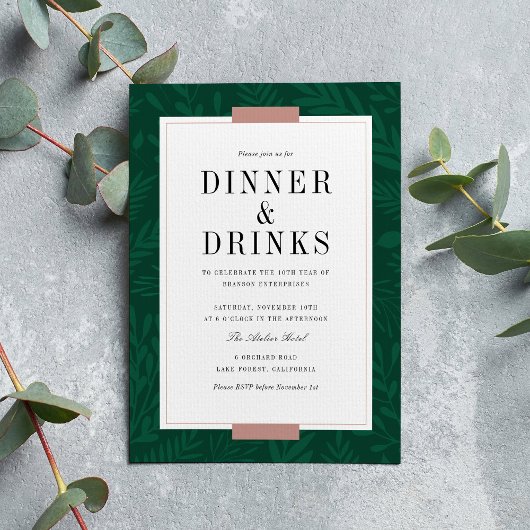 Business Dinner & Drinken - Emerald Invitation Kaart