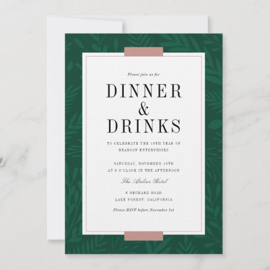 Business Dinner & Drinken - Emerald Invitation Kaart (Voorkant)