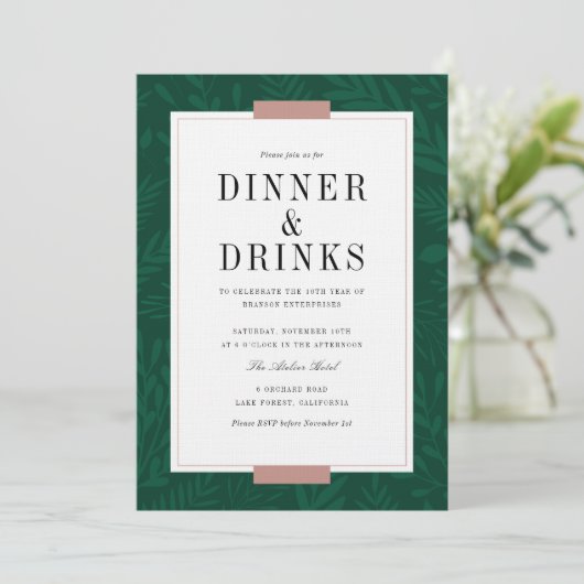 Business Dinner & Drinken - Emerald Invitation Kaart (Staand voorkant)