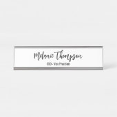 Business Eenvoudig Script Zwart-wit Aangepast Bureau Naambordje (Voorkant)