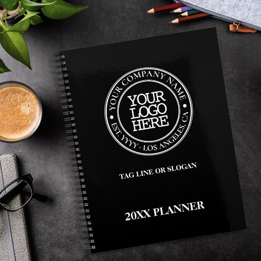 Business Elegant Black White Medallion Voeg Logo t Planner