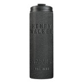 Business Embossed Black Vegan Leather Thermosbeker (Voorkant)