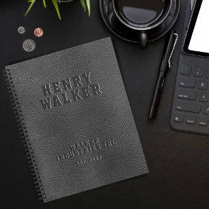 Business Embossed Specialized Black Vegan Leather Notitieboek