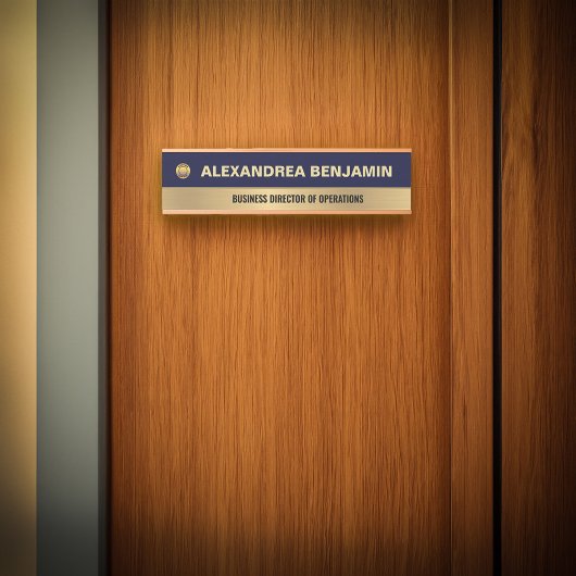 Business Employee Logo Gold Blue Modern Custom Deurbordje