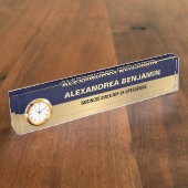 Business Employee Logo Gold Blue Modern Custom Naambordje (Zijkant)