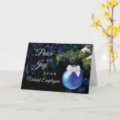 Business Employees Holiday Greetings Blue Ornament Kaart (Gele Bloem)