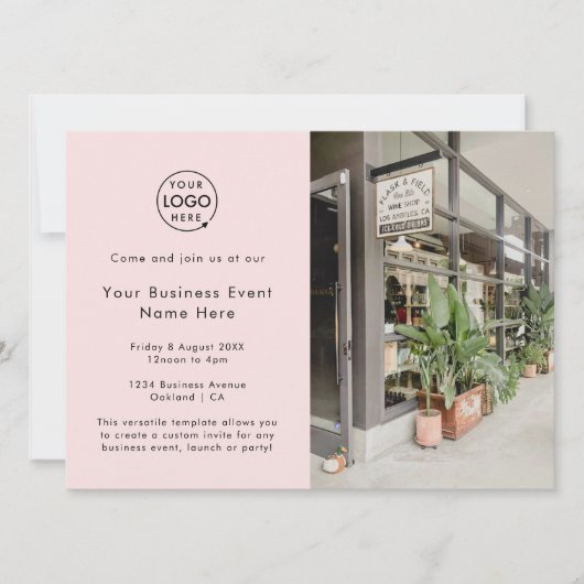 Business Event | Blush Pink Moderne Eenvoudige fot Kaart (Voorkant)