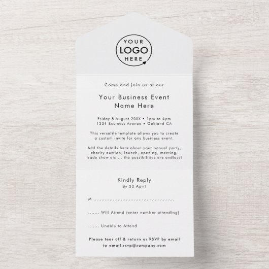 Business Event | Minimale, eenvoudige witte schoon All In One Uitnodiging (Binnen)