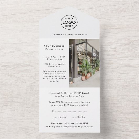 Business Event | Minimale professionele foto All In One Uitnodiging (Binnen)