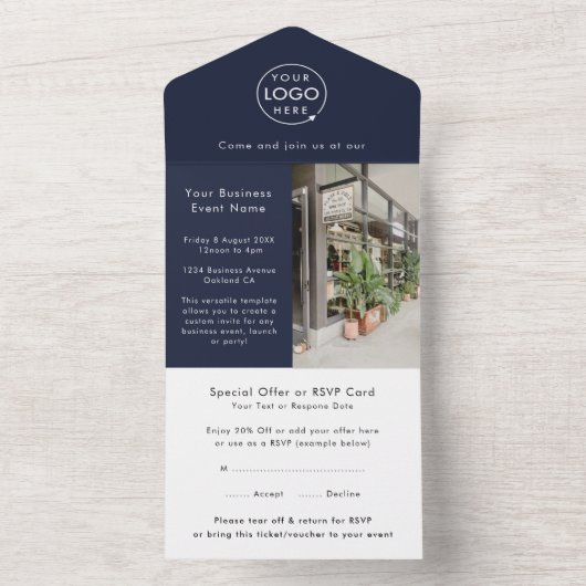 Business Event | Navy Blue Modern Professional All In One Uitnodiging (Binnen)