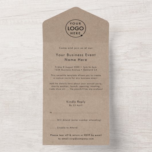 Business Event | Rustic Kraft Professional Logo All In One Uitnodiging (Binnen)