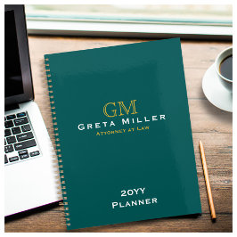 Business Executive Dark Blauwgroen Gold Monogram Planner