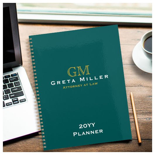 Business Executive Dark Blauwgroen Gold Monogram Planner