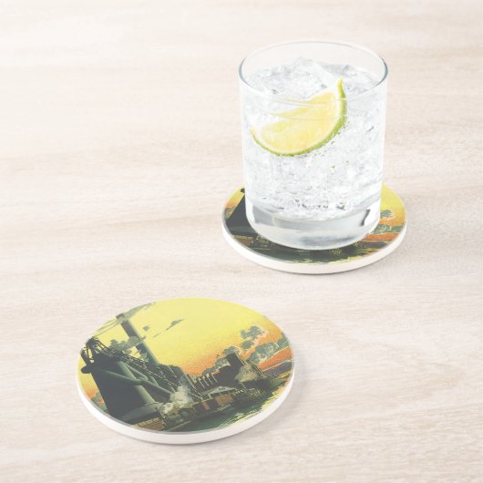  Business Factory, Manufacturing on a Dock Zandsteen Onderzetter (Zijkant)