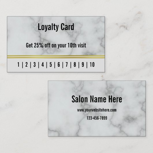 Business Faux White Marble Hair Salon Loyalty Kaar Visitekaartje (Voorkant / Achterkant)