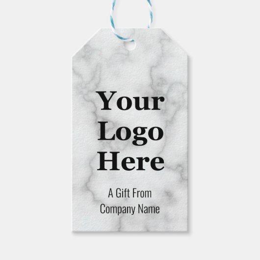 Business Faux White Marble Your Logo Sjabloon Cadeaulabel (Voorkant)