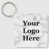 Business Faux White Marble Your Logo Sjabloon Sleutelhanger (Voorkant)