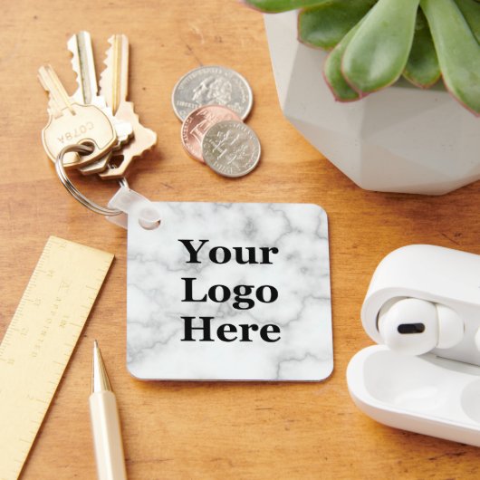 Business Faux White Marble Your Logo Sjabloon Sleutelhanger (Bureau)