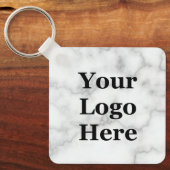 Business Faux White Marble Your Logo Sjabloon Sleutelhanger (Voorkant)