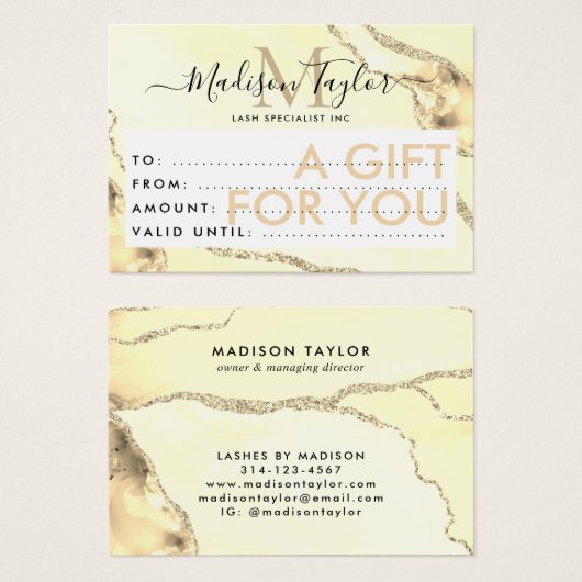 Business Gift Certificate Gold Glitter Agate Visitekaartje (Voorkant /achterkant)
