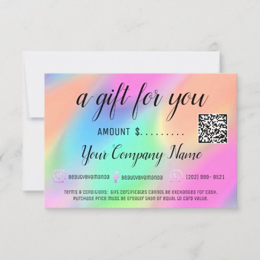 Business Gift Certificate Holograph Logo QR Code (Voorkant)