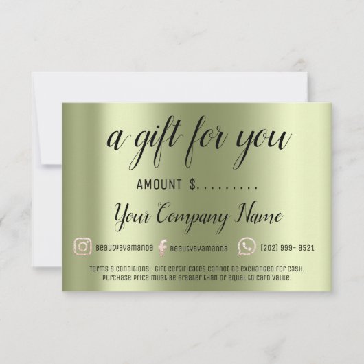 Business Gift Certificate Modern Social Green Logo (Voorkant)