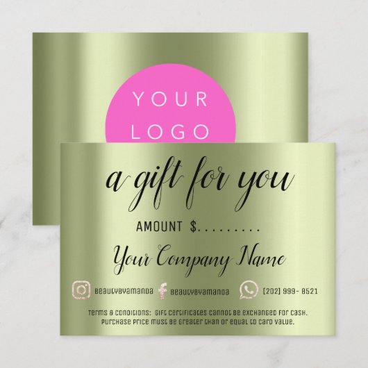 Business Gift Certificate Modern Social Green Logo (Voorkant / Achterkant)