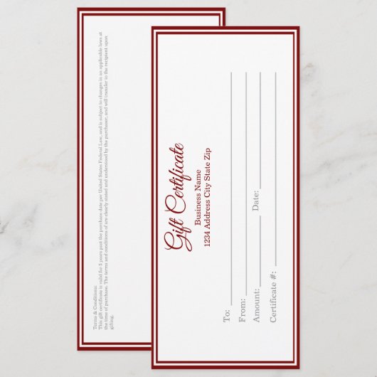 Business Gift Certificate - Printed Template (Voorkant / Achterkant)