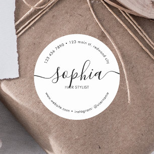 Business Girly Calligraphy White Ronde Sticker