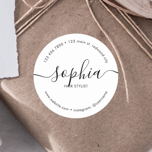 Business Girly Calligraphy White Ronde Sticker