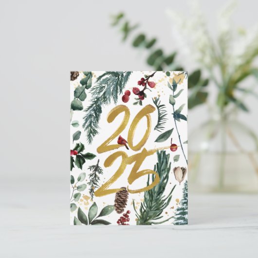 Business Gold 2025 Feestelijke Christmas Pine Boug Feestdagenkaart (Staand voorkant)