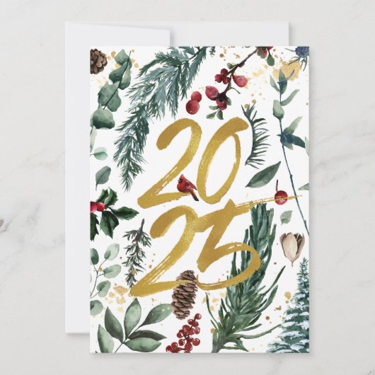 Business Gold 2025 Feestelijke Christmas Pine Boug Feestdagenkaart (Voorkant)