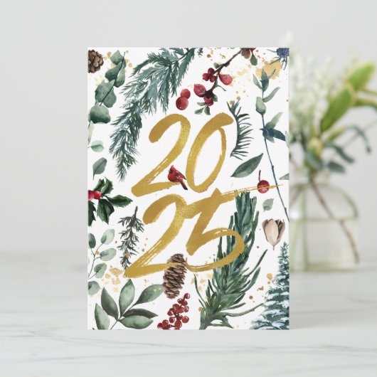 Business Gold 2025 Feestelijke Christmas Pine Boug Feestdagenkaart (Staand voorkant)