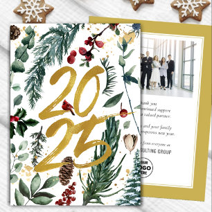 Business Gold 2025 Feestelijke Christmas Pine Boug Feestdagenkaart