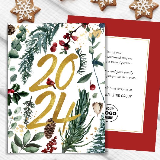 Business Gold 2025 Feestelijke Christmas Pine Boug Feestdagenkaart