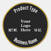 Business Gold en Black Uw Logo-productetiket Ronde Sticker (Voorkant)
