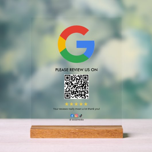 Business Google Review Tabletop Sign l QR Code Acryl Bord (Neutraal)